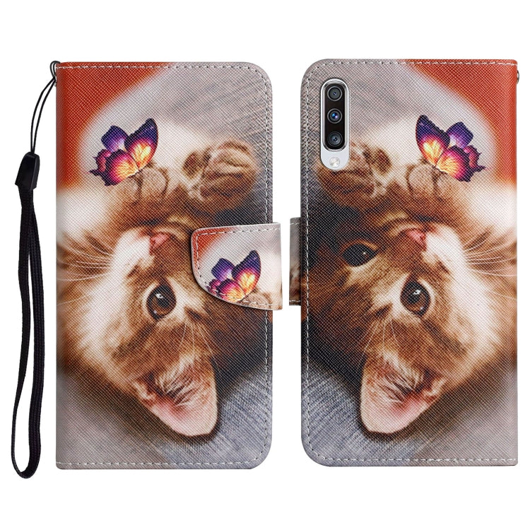 Custodia in pelle flip orizzontale con motivo dipinto con supporto, slot per schede e portafoglio, For Samsung Galaxy A70