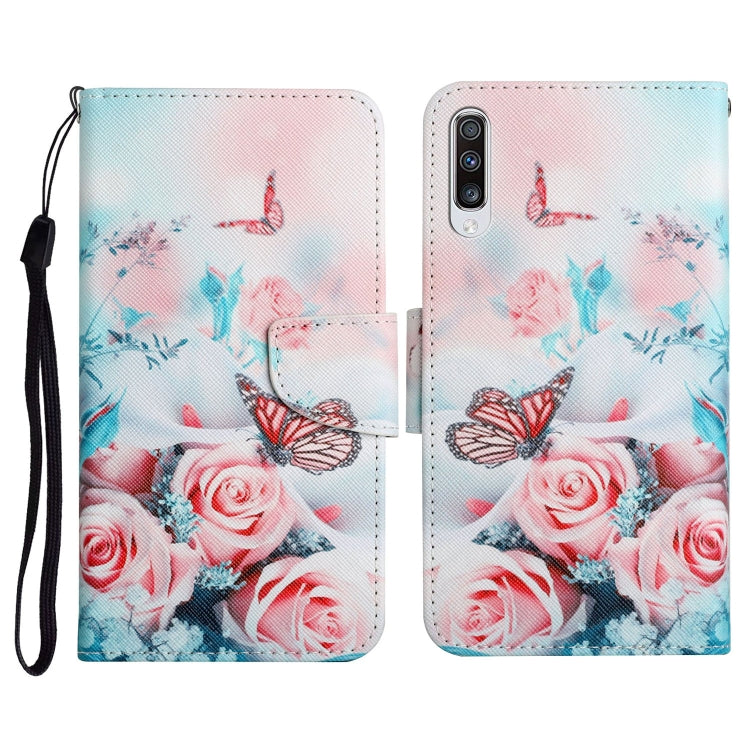 Custodia in pelle flip orizzontale con motivo dipinto con supporto, slot per schede e portafoglio, For Samsung Galaxy A70