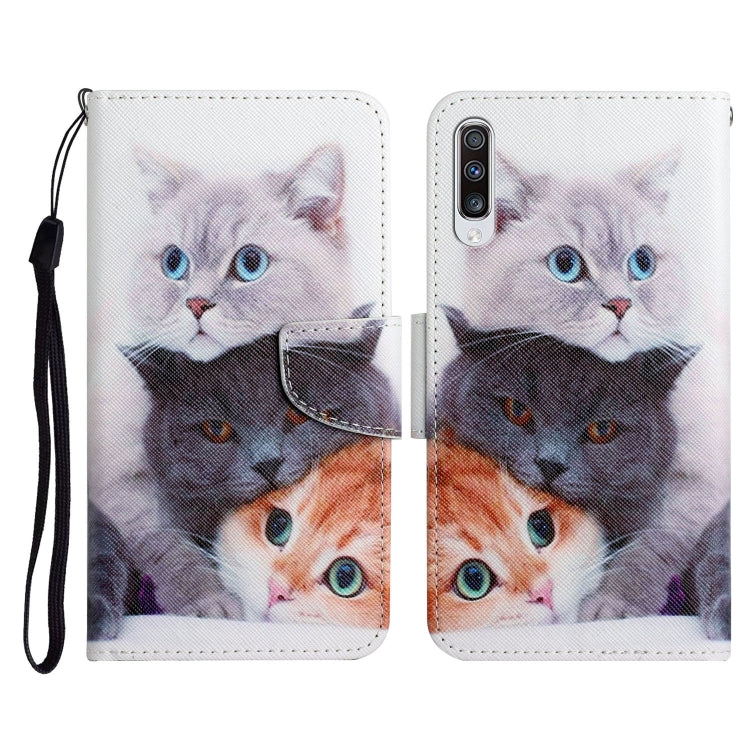 Custodia in pelle flip orizzontale con motivo dipinto con supporto, slot per schede e portafoglio, For Samsung Galaxy A70