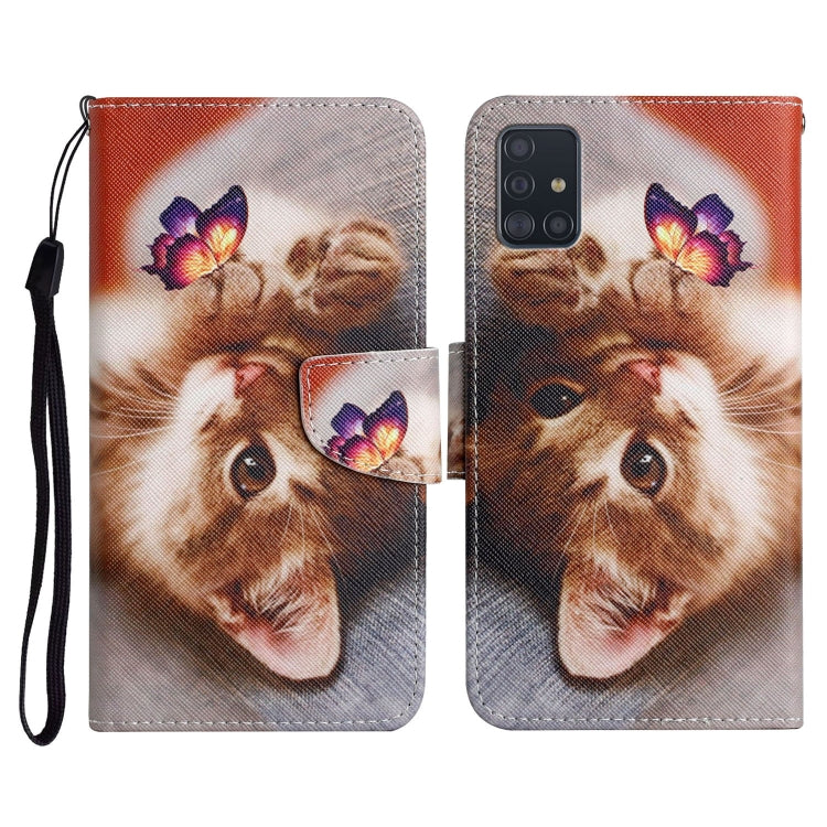 Custodia in pelle flip orizzontale con motivo dipinto con supporto, slot per schede e portafoglio, For Samsung Galaxy A71