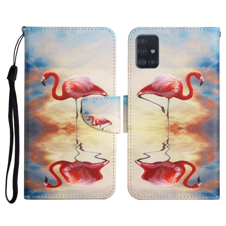 Custodia in pelle flip orizzontale con motivo dipinto con supporto, slot per schede e portafoglio, For Samsung Galaxy A71