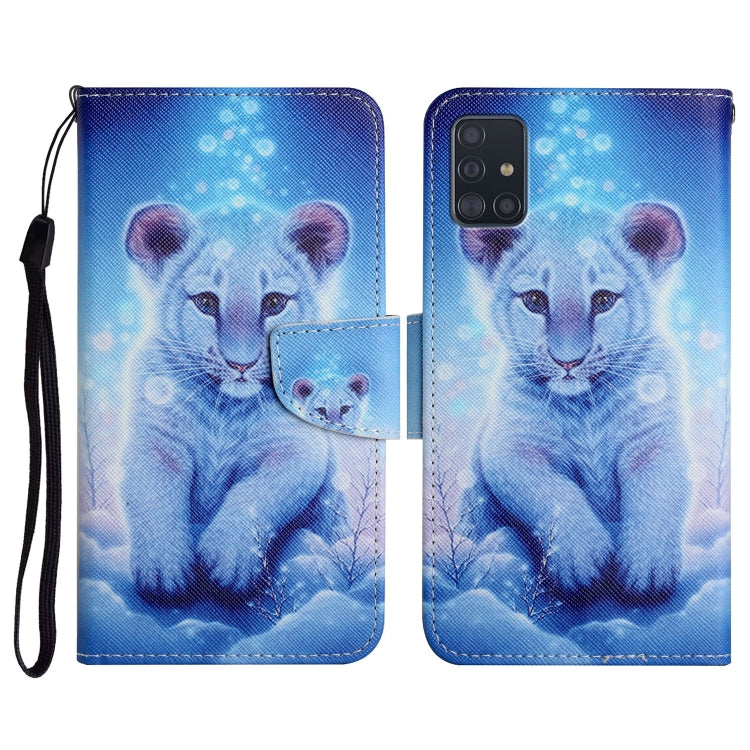 Custodia in pelle flip orizzontale con motivo dipinto con supporto, slot per schede e portafoglio, For Samsung Galaxy A71