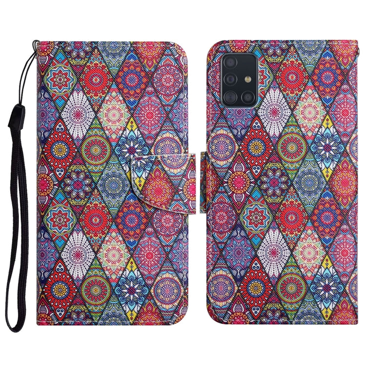 Custodia in pelle flip orizzontale con motivo dipinto con supporto, slot per schede e portafoglio, For Samsung Galaxy A71