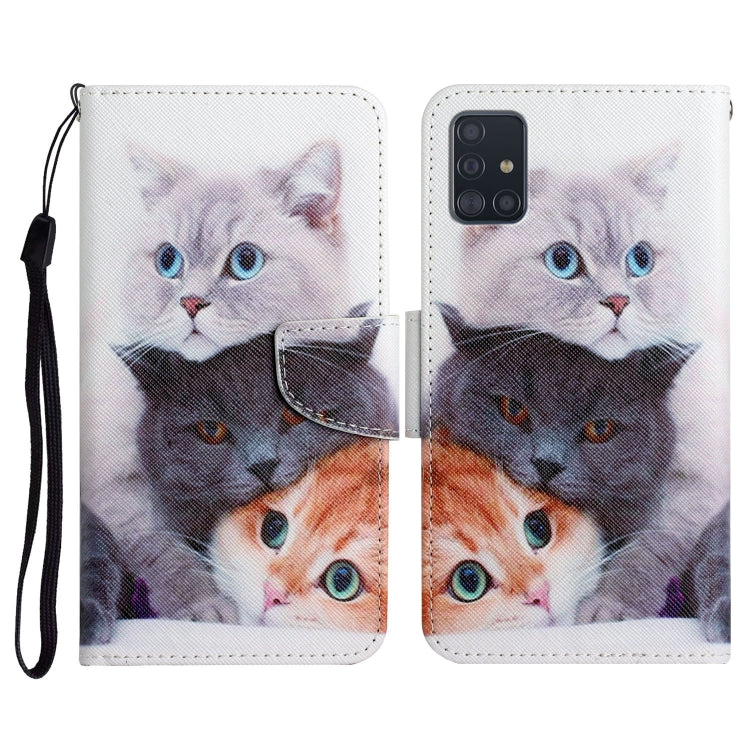 Custodia in pelle flip orizzontale con motivo dipinto con supporto, slot per schede e portafoglio, For Samsung Galaxy A71