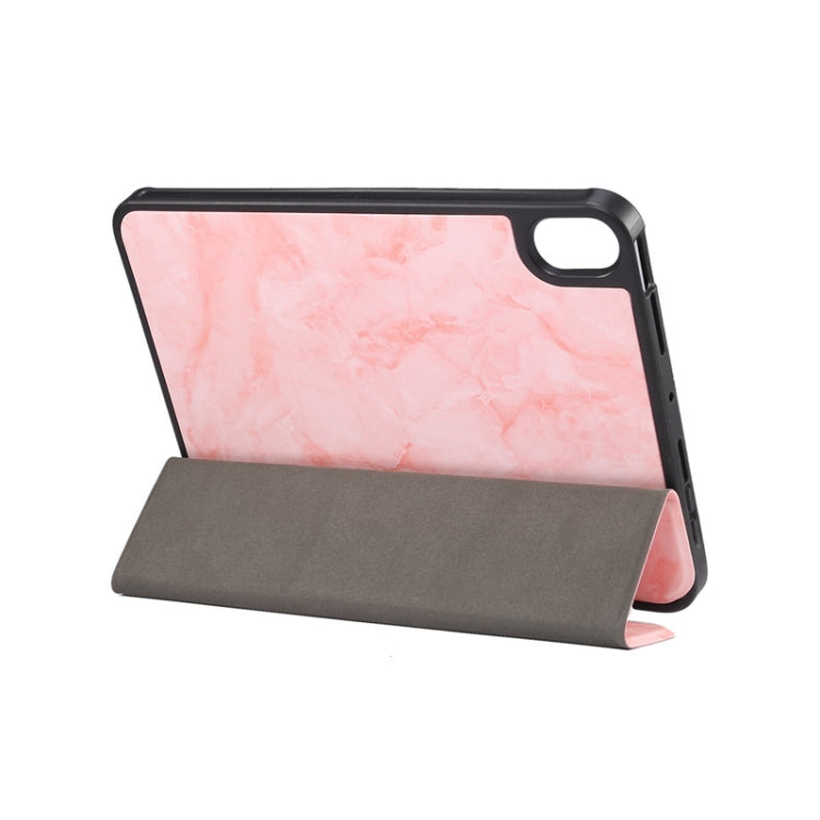 Custodia in pelle a ribalta orizzontale con motivo a trama in marmo con supporto a tre pieghe e slot per penna e funzione Sleep / Wake-up, For iPad mini 6 / mini 2024