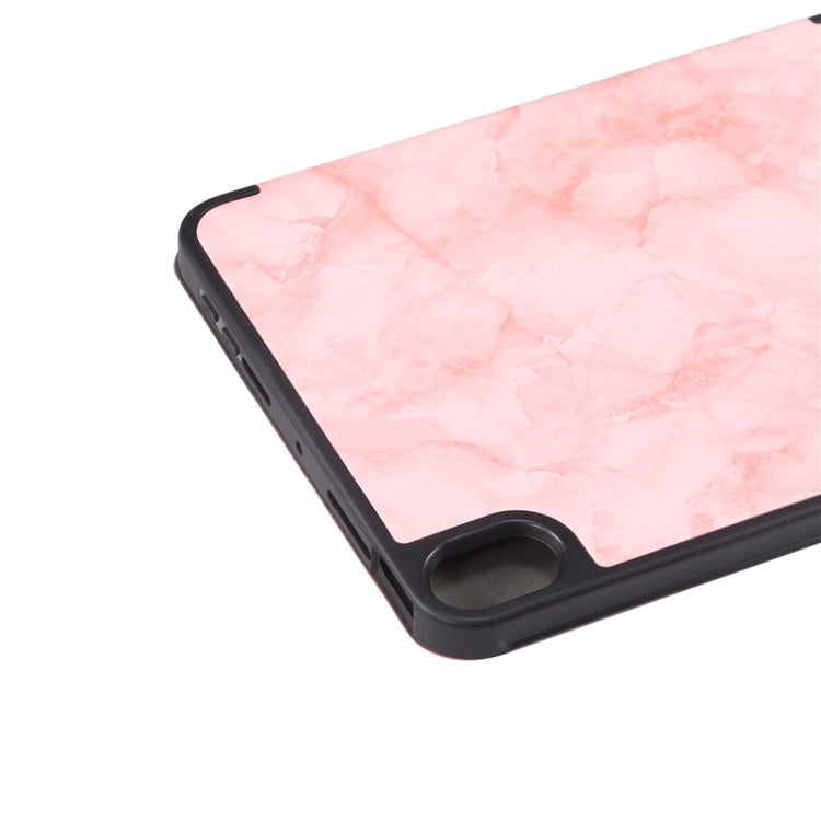 Custodia in pelle a ribalta orizzontale con motivo a trama in marmo con supporto a tre pieghe e slot per penna e funzione Sleep / Wake-up, For iPad mini 6 / mini 2024