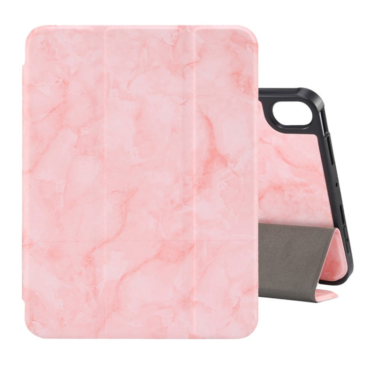 Custodia in pelle a ribalta orizzontale con motivo a trama in marmo con supporto a tre pieghe e slot per penna e funzione Sleep / Wake-up, For iPad mini 6 / mini 2024