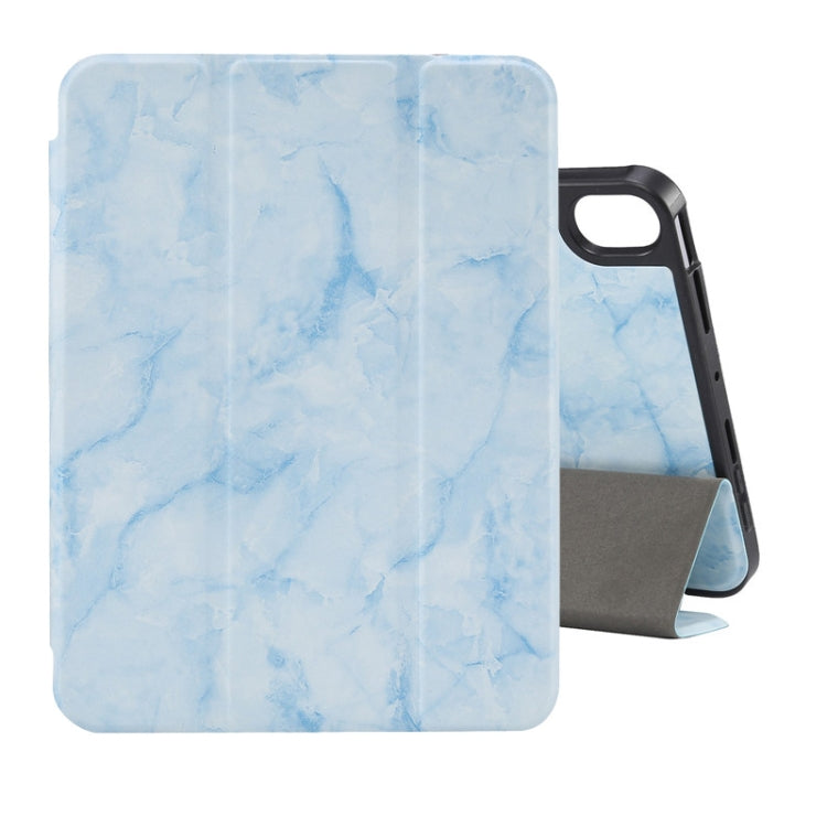 Custodia in pelle a ribalta orizzontale con motivo a trama in marmo con supporto a tre pieghe e slot per penna e funzione Sleep / Wake-up, For iPad mini 6 / mini 2024