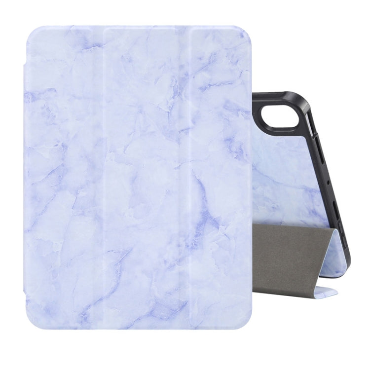 Custodia in pelle a ribalta orizzontale con motivo a trama in marmo con supporto a tre pieghe e slot per penna e funzione Sleep / Wake-up, For iPad mini 6 / mini 2024