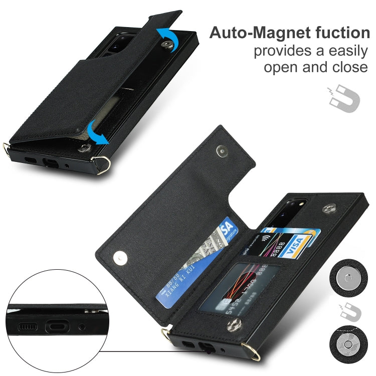 Borsa a tracolla con doppia fibbia quadrata a tracolla Custodia in TPU + PU con slot per schede e portafoglio, foto e cinturino, For Samsung Galaxy Note20, For Samsung Galaxy Note20 Ultra, For Samsung Galaxy S20, For Samsung Galaxy S20 Ultra
