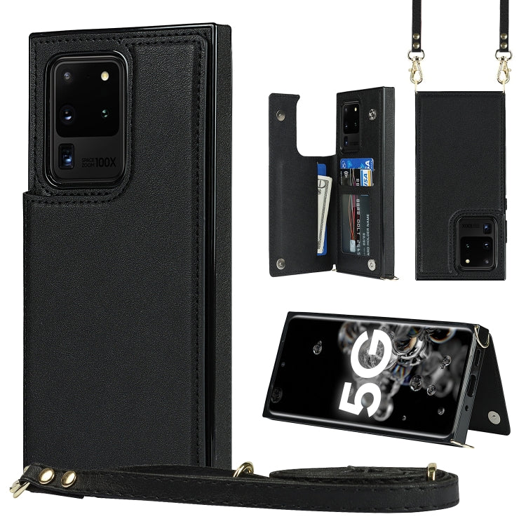 Borsa a tracolla con doppia fibbia quadrata a tracolla Custodia in TPU + PU con slot per schede e portafoglio, foto e cinturino, For Samsung Galaxy Note20, For Samsung Galaxy Note20 Ultra, For Samsung Galaxy S20, For Samsung Galaxy S20 Ultra
