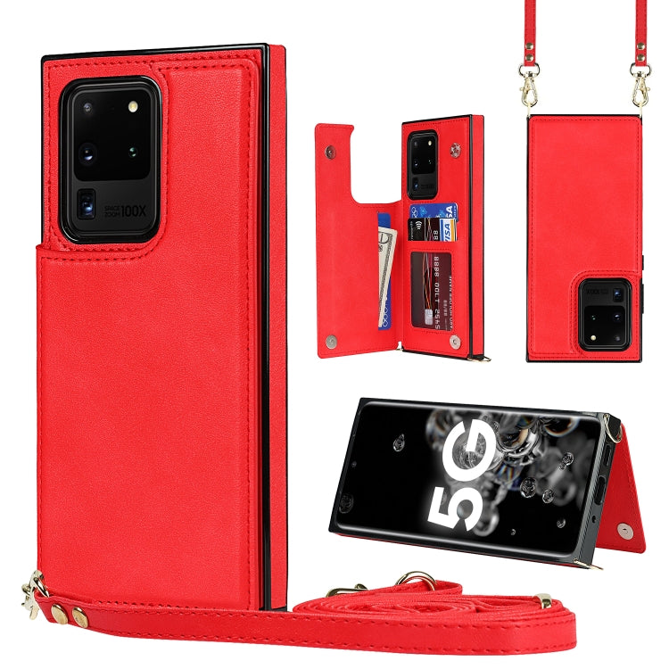 Borsa a tracolla con doppia fibbia quadrata a tracolla Custodia in TPU + PU con slot per schede e portafoglio, foto e cinturino, For Samsung Galaxy Note20, For Samsung Galaxy Note20 Ultra, For Samsung Galaxy S20, For Samsung Galaxy S20 Ultra