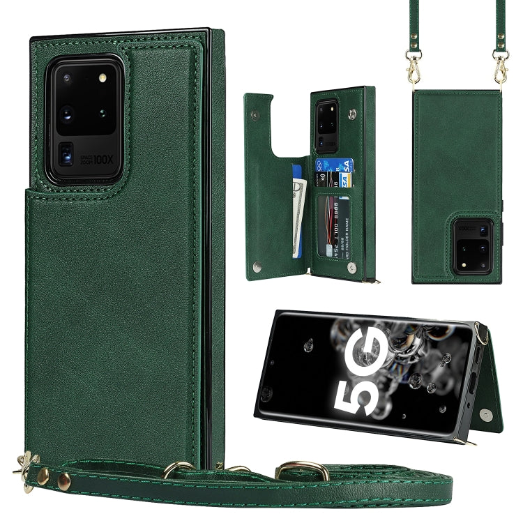 Borsa a tracolla con doppia fibbia quadrata a tracolla Custodia in TPU + PU con slot per schede e portafoglio, foto e cinturino, For Samsung Galaxy Note20, For Samsung Galaxy Note20 Ultra, For Samsung Galaxy S20, For Samsung Galaxy S20 Ultra