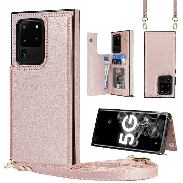 Borsa a tracolla con doppia fibbia quadrata a tracolla Custodia in TPU + PU con slot per schede e portafoglio, foto e cinturino, For Samsung Galaxy Note20, For Samsung Galaxy Note20 Ultra, For Samsung Galaxy S20, For Samsung Galaxy S20 Ultra
