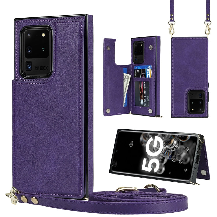 Borsa a tracolla con doppia fibbia quadrata a tracolla Custodia in TPU + PU con slot per schede e portafoglio, foto e cinturino, For Samsung Galaxy Note20, For Samsung Galaxy Note20 Ultra, For Samsung Galaxy S20, For Samsung Galaxy S20 Ultra