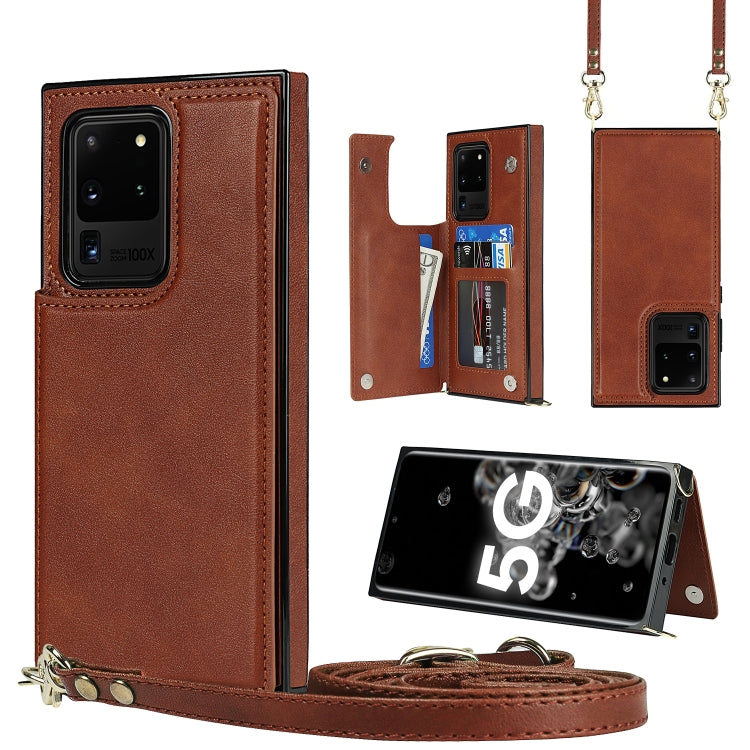 Borsa a tracolla con doppia fibbia quadrata a tracolla Custodia in TPU + PU con slot per schede e portafoglio, foto e cinturino, For Samsung Galaxy Note20, For Samsung Galaxy Note20 Ultra, For Samsung Galaxy S20, For Samsung Galaxy S20 Ultra