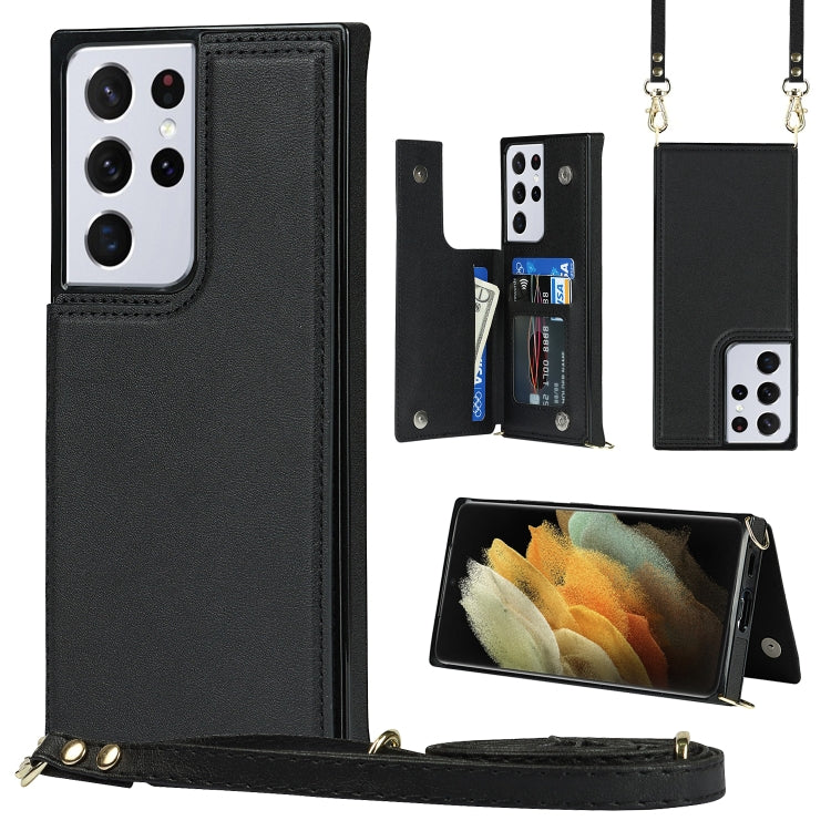 Borsa a tracolla con doppia fibbia quadrata a tracolla Custodia in TPU + PU con slot per schede e portafoglio, foto e cinturino, For Samsung Galaxy S20 FE, For Samsung Galaxy S20+, For Samsung Galaxy S21 5G, For Samsung Galaxy S21 Ultra 5G