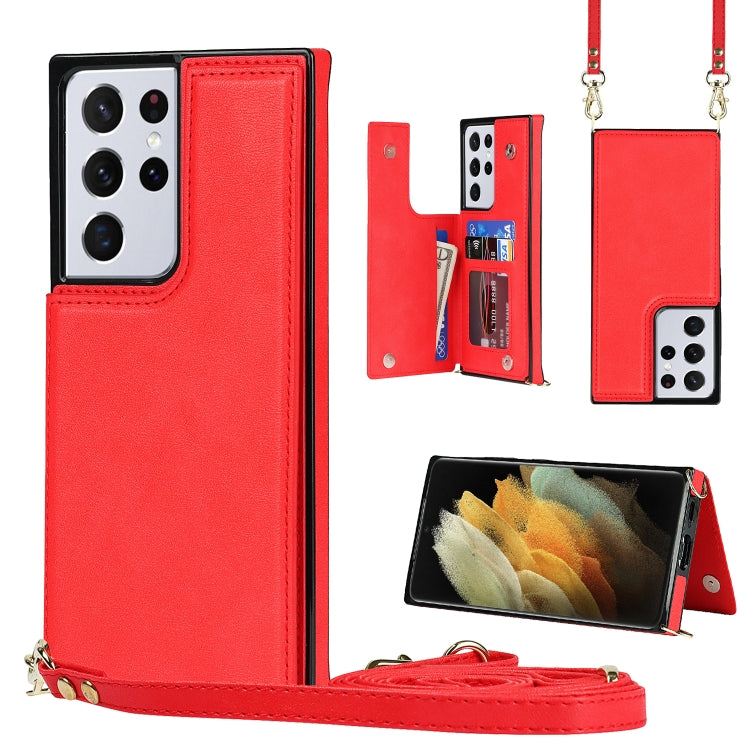 Borsa a tracolla con doppia fibbia quadrata a tracolla Custodia in TPU + PU con slot per schede e portafoglio, foto e cinturino, For Samsung Galaxy S20 FE, For Samsung Galaxy S20+, For Samsung Galaxy S21 5G, For Samsung Galaxy S21 Ultra 5G
