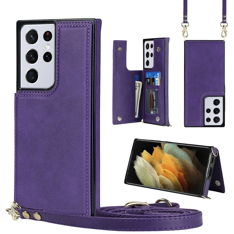 Borsa a tracolla con doppia fibbia quadrata a tracolla Custodia in TPU + PU con slot per schede e portafoglio, foto e cinturino, For Samsung Galaxy S20 FE, For Samsung Galaxy S20+, For Samsung Galaxy S21 5G, For Samsung Galaxy S21 Ultra 5G