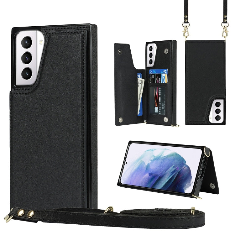 Borsa a tracolla con doppia fibbia quadrata a tracolla Custodia in TPU + PU con slot per schede e portafoglio, foto e cinturino, For Samsung Galaxy S21+ 5G