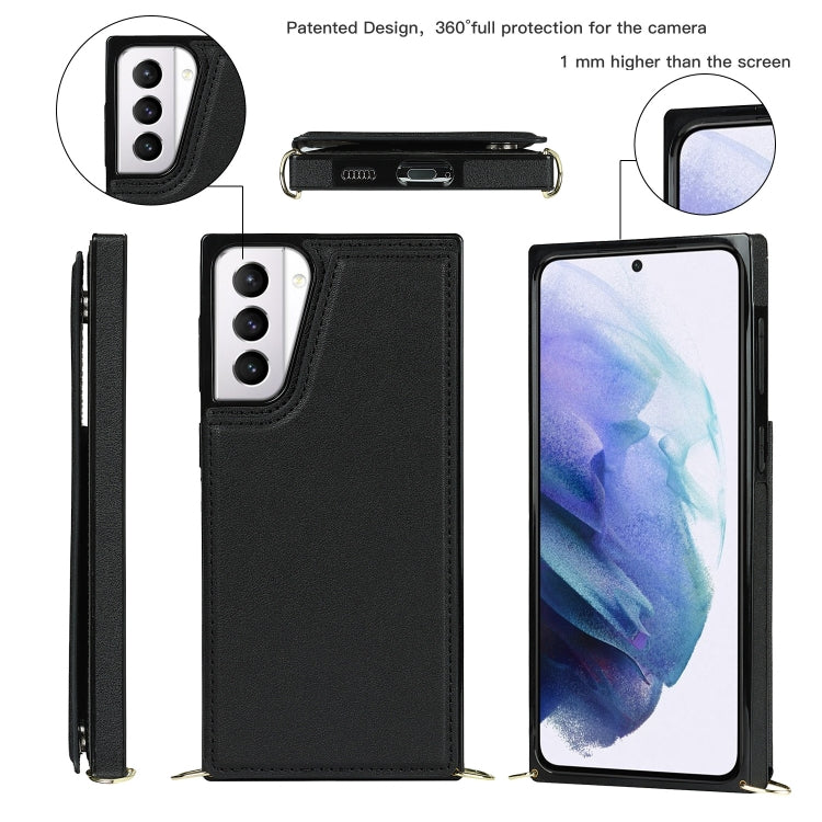 Borsa a tracolla con doppia fibbia quadrata a tracolla Custodia in TPU + PU con slot per schede e portafoglio, foto e cinturino, For Samsung Galaxy S21+ 5G