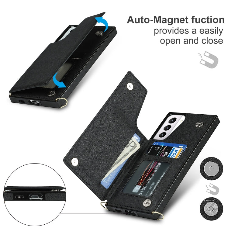 Borsa a tracolla con doppia fibbia quadrata a tracolla Custodia in TPU + PU con slot per schede e portafoglio, foto e cinturino, For Samsung Galaxy S21+ 5G