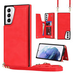 Borsa a tracolla con doppia fibbia quadrata a tracolla Custodia in TPU + PU con slot per schede e portafoglio, foto e cinturino, For Samsung Galaxy S21+ 5G