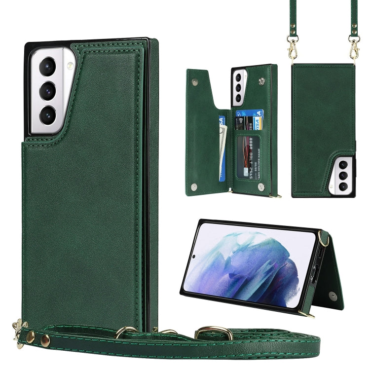 Borsa a tracolla con doppia fibbia quadrata a tracolla Custodia in TPU + PU con slot per schede e portafoglio, foto e cinturino, For Samsung Galaxy S21+ 5G