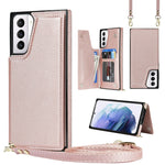 Borsa a tracolla con doppia fibbia quadrata a tracolla Custodia in TPU + PU con slot per schede e portafoglio, foto e cinturino, For Samsung Galaxy S21+ 5G
