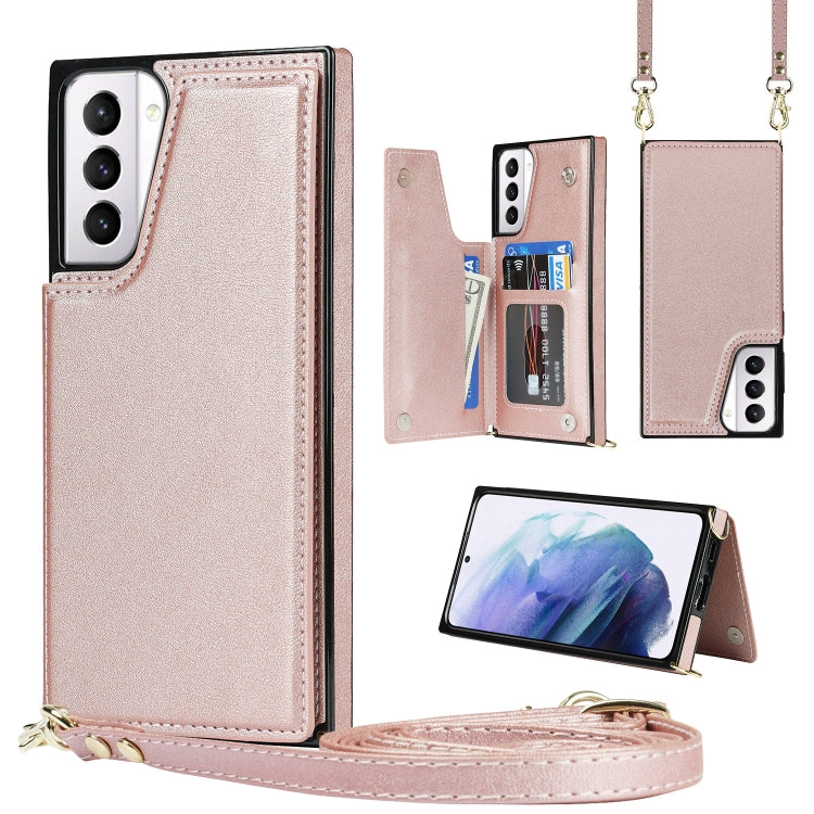 Borsa a tracolla con doppia fibbia quadrata a tracolla Custodia in TPU + PU con slot per schede e portafoglio, foto e cinturino, For Samsung Galaxy S21+ 5G