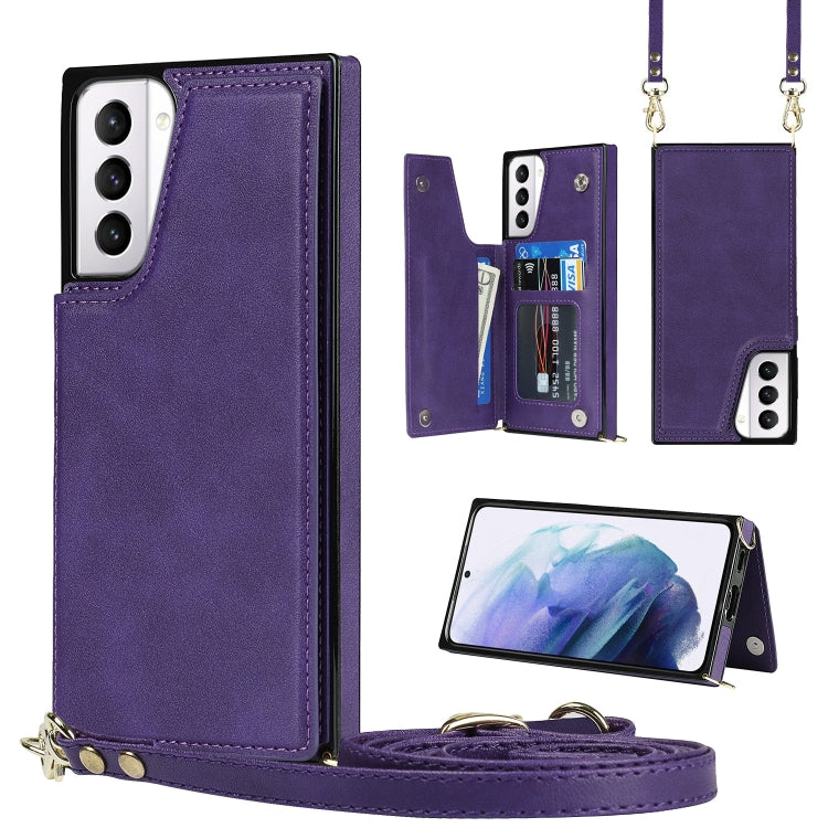 Borsa a tracolla con doppia fibbia quadrata a tracolla Custodia in TPU + PU con slot per schede e portafoglio, foto e cinturino, For Samsung Galaxy S21+ 5G