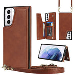 Borsa a tracolla con doppia fibbia quadrata a tracolla Custodia in TPU + PU con slot per schede e portafoglio, foto e cinturino, For Samsung Galaxy S21+ 5G