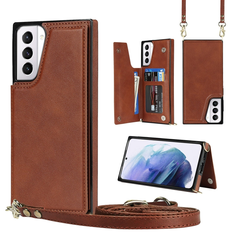 Borsa a tracolla con doppia fibbia quadrata a tracolla Custodia in TPU + PU con slot per schede e portafoglio, foto e cinturino, For Samsung Galaxy S21+ 5G