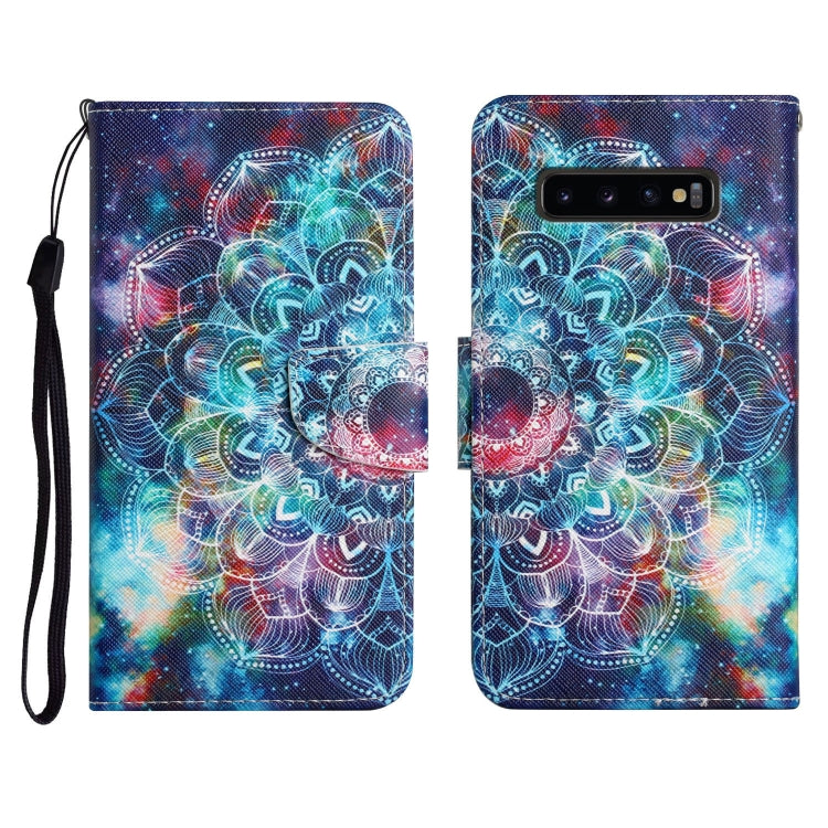 Custodia in pelle flip orizzontale con motivo dipinto con supporto, slot per schede e portafoglio, For Samsung Galaxy S10+