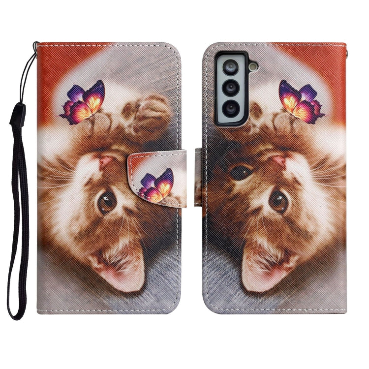Custodia in pelle flip orizzontale con motivo dipinto con supporto, slot per schede e portafoglio, For Samsung Galaxy S21 5G