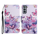 Custodia in pelle flip orizzontale con motivo dipinto con supporto, slot per schede e portafoglio, For Samsung Galaxy S21+ 5G