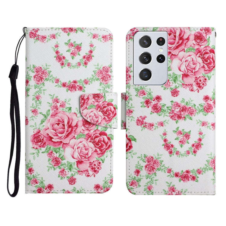 Custodia in pelle flip orizzontale con motivo dipinto con supporto, slot per schede e portafoglio, For Samsung Galaxy S21 Ultra 5G