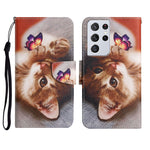 Custodia in pelle flip orizzontale con motivo dipinto con supporto, slot per schede e portafoglio, For Samsung Galaxy S21 Ultra 5G