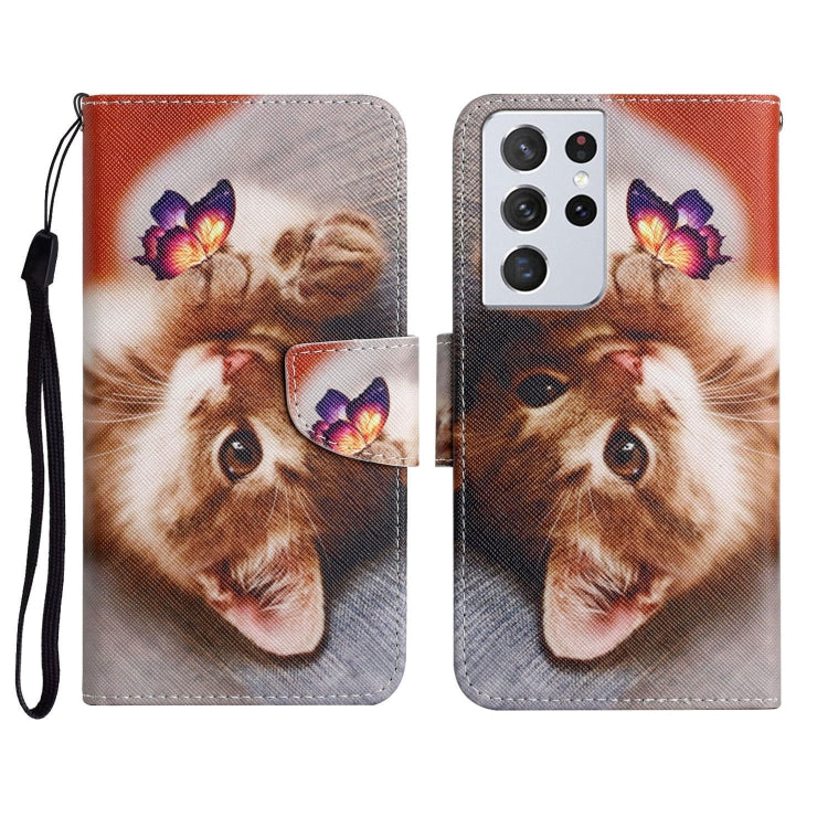 Custodia in pelle flip orizzontale con motivo dipinto con supporto, slot per schede e portafoglio, For Samsung Galaxy S21 Ultra 5G
