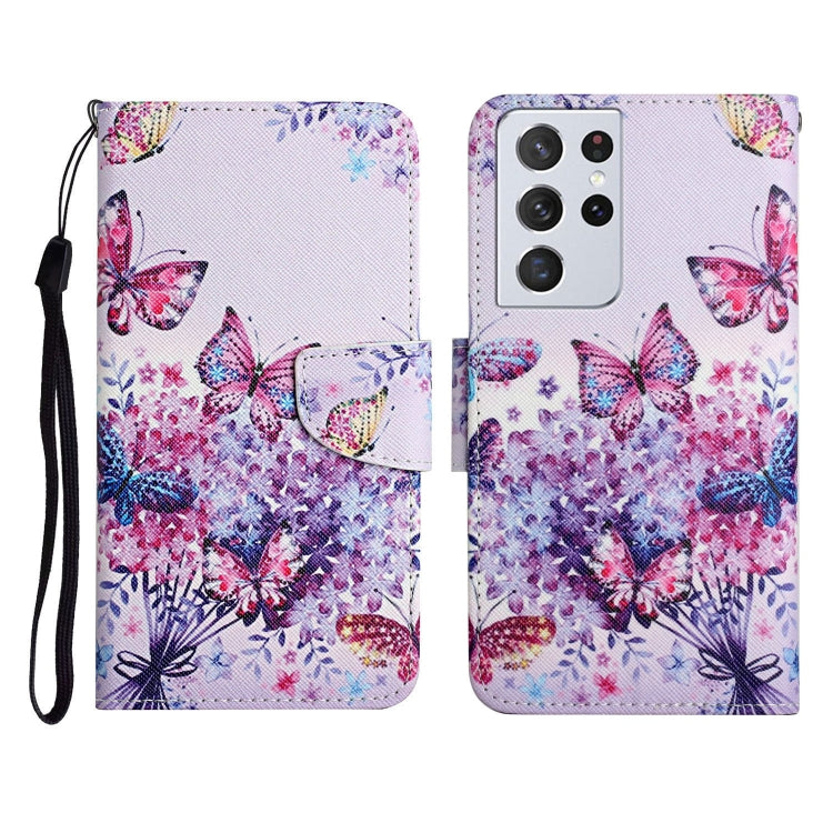 Custodia in pelle flip orizzontale con motivo dipinto con supporto, slot per schede e portafoglio, For Samsung Galaxy S21 Ultra 5G