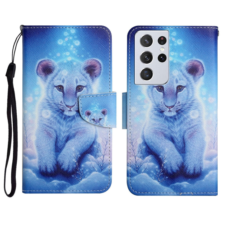 Custodia in pelle flip orizzontale con motivo dipinto con supporto, slot per schede e portafoglio, For Samsung Galaxy S21 Ultra 5G