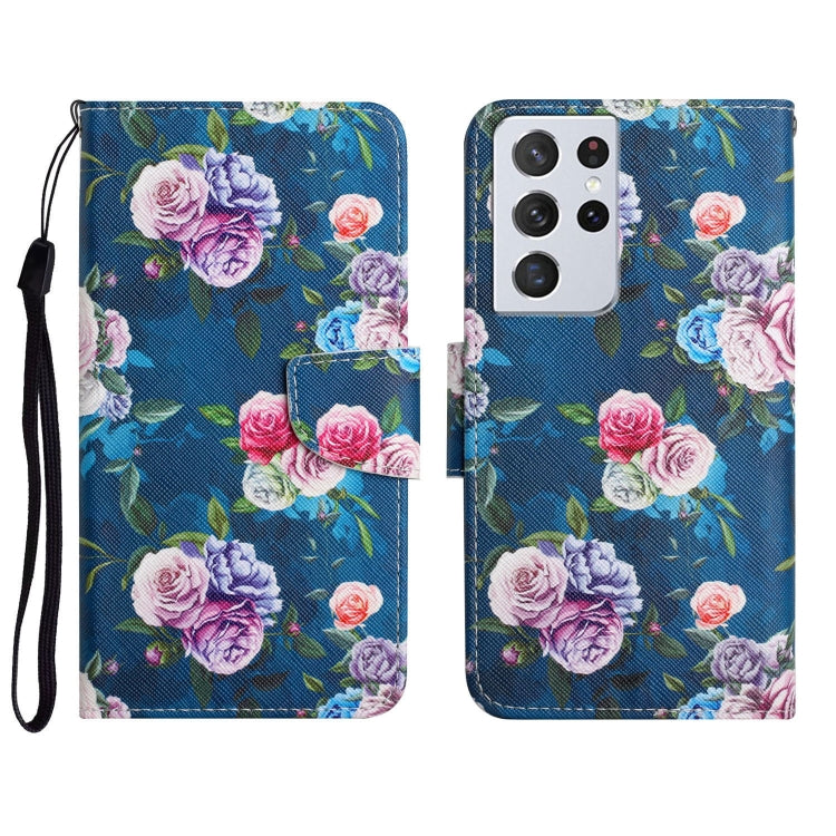 Custodia in pelle flip orizzontale con motivo dipinto con supporto, slot per schede e portafoglio, For Samsung Galaxy S21 Ultra 5G