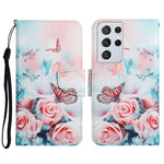 Custodia in pelle flip orizzontale con motivo dipinto con supporto, slot per schede e portafoglio, For Samsung Galaxy S21 Ultra 5G