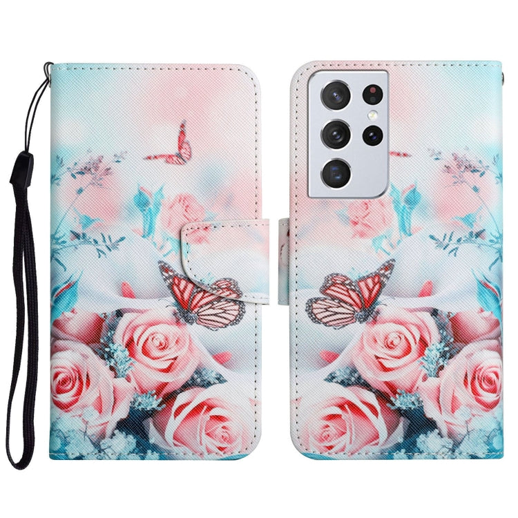 Custodia in pelle flip orizzontale con motivo dipinto con supporto, slot per schede e portafoglio, For Samsung Galaxy S21 Ultra 5G