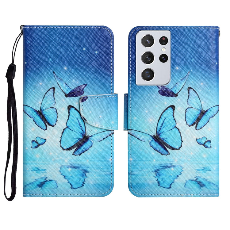 Custodia in pelle flip orizzontale con motivo dipinto con supporto, slot per schede e portafoglio, For Samsung Galaxy S21 Ultra 5G