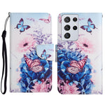 Custodia in pelle flip orizzontale con motivo dipinto con supporto, slot per schede e portafoglio, For Samsung Galaxy S21 Ultra 5G