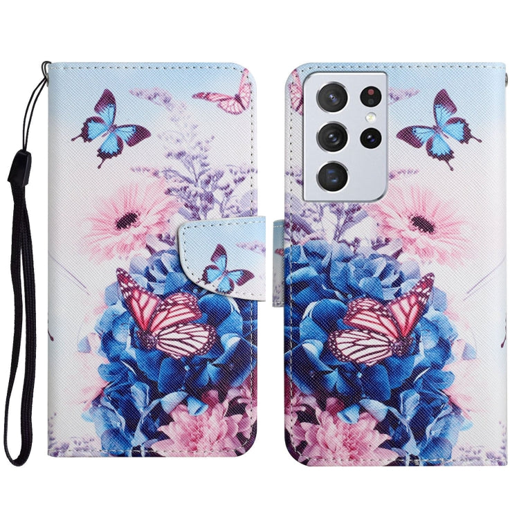 Custodia in pelle flip orizzontale con motivo dipinto con supporto, slot per schede e portafoglio, For Samsung Galaxy S21 Ultra 5G