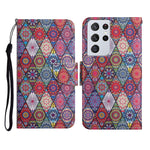 Custodia in pelle flip orizzontale con motivo dipinto con supporto, slot per schede e portafoglio, For Samsung Galaxy S21 Ultra 5G