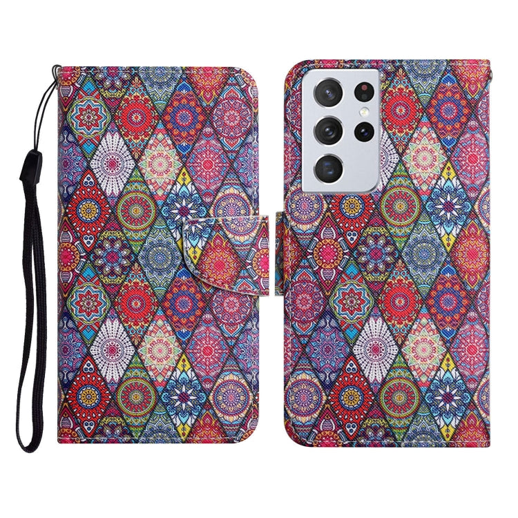Custodia in pelle flip orizzontale con motivo dipinto con supporto, slot per schede e portafoglio, For Samsung Galaxy S21 Ultra 5G