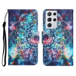 Custodia in pelle flip orizzontale con motivo dipinto con supporto, slot per schede e portafoglio, For Samsung Galaxy S21 Ultra 5G
